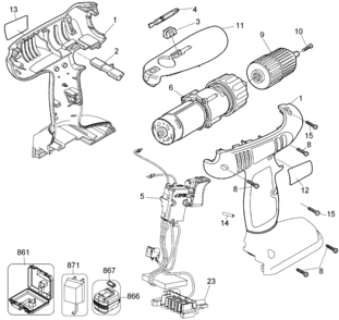Default Diagram and Parts List for CD1440SKA Type 1 Black and Decker Boring Machine